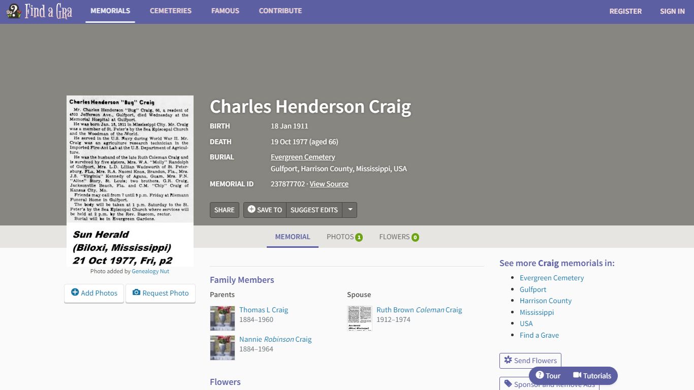 Charles Henderson Craig (1911-1977) - Find a Grave Memorial